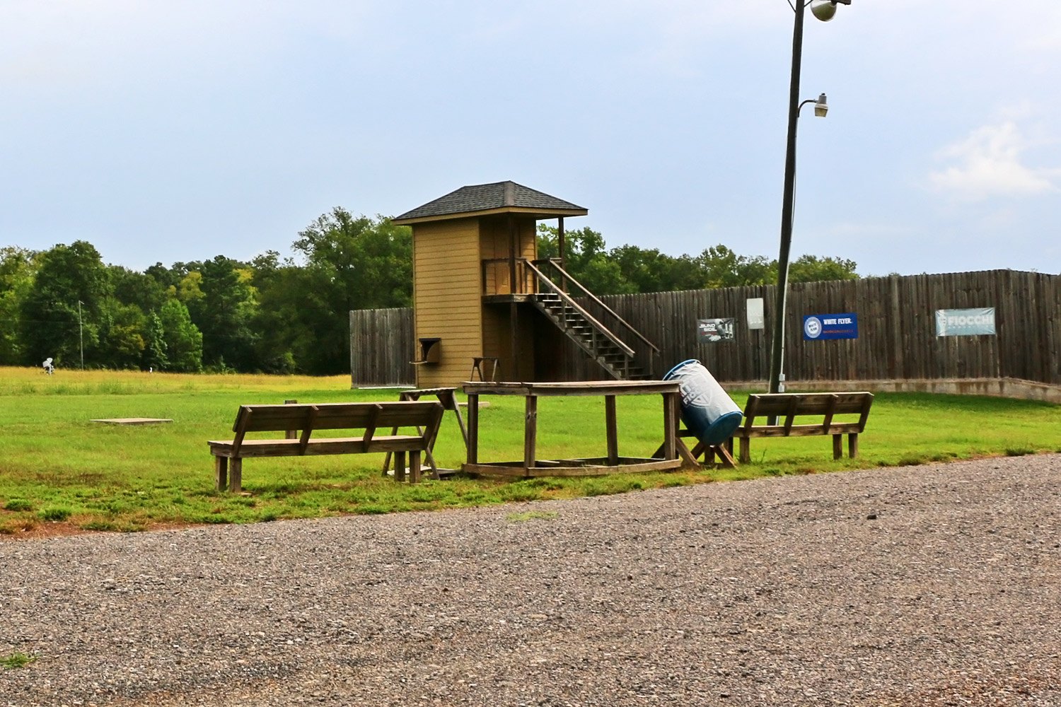 Skeet field tower and benches